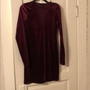 Maroon velvet long sleeve dress